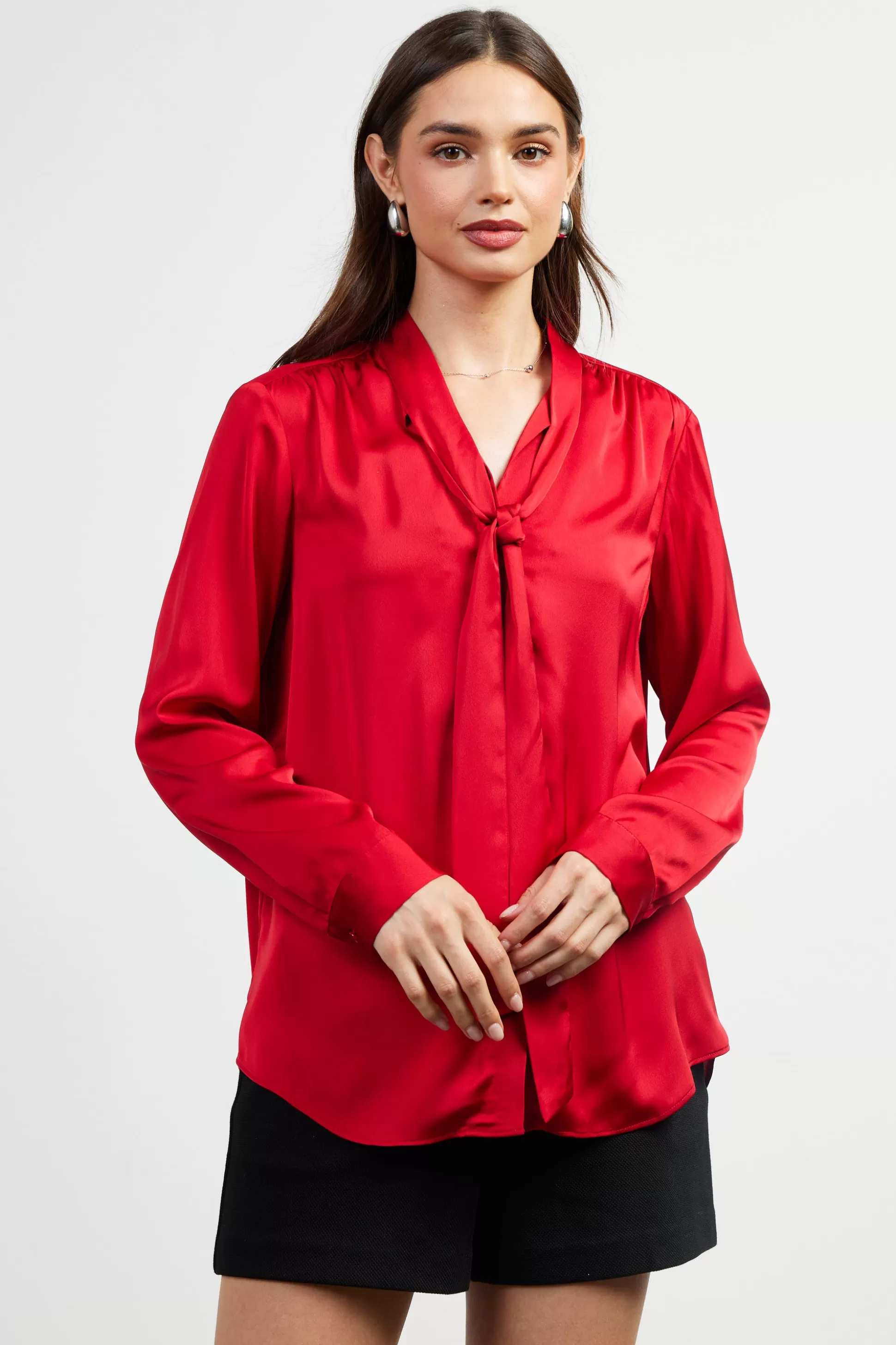 SKIES ARE BLUE Blouses | Long Sleeve Tops>Recycled Tie Detail Blouse Rubyred