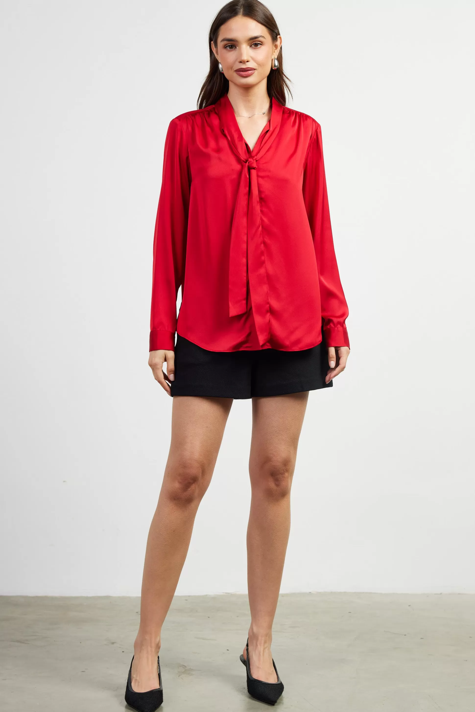 SKIES ARE BLUE Blouses | Long Sleeve Tops>Recycled Tie Detail Blouse Rubyred