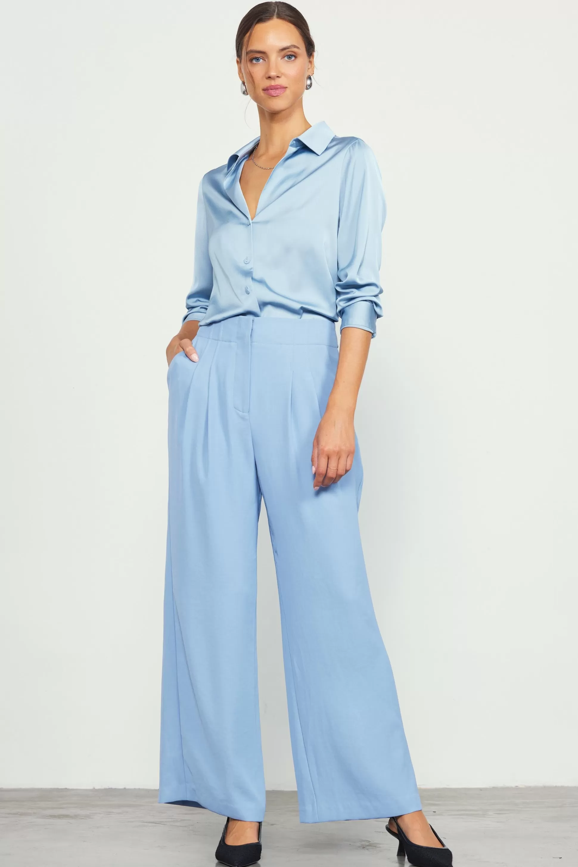 SKIES ARE BLUE Pants>Recycled Wide Leg Pants Dustyblue