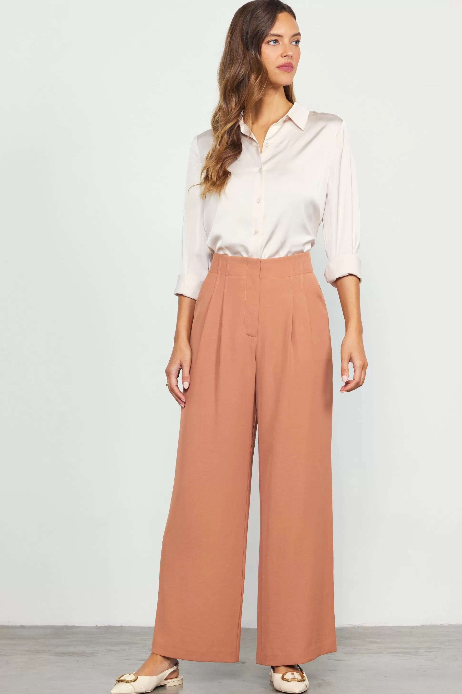 SKIES ARE BLUE Pants>Recycled Wide Leg Pants Hazelnut