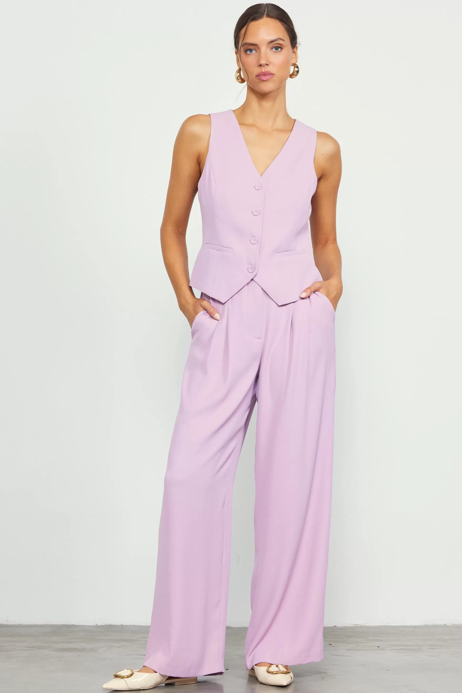 SKIES ARE BLUE Pants>Recycled Wide Leg Pants Dustylilac