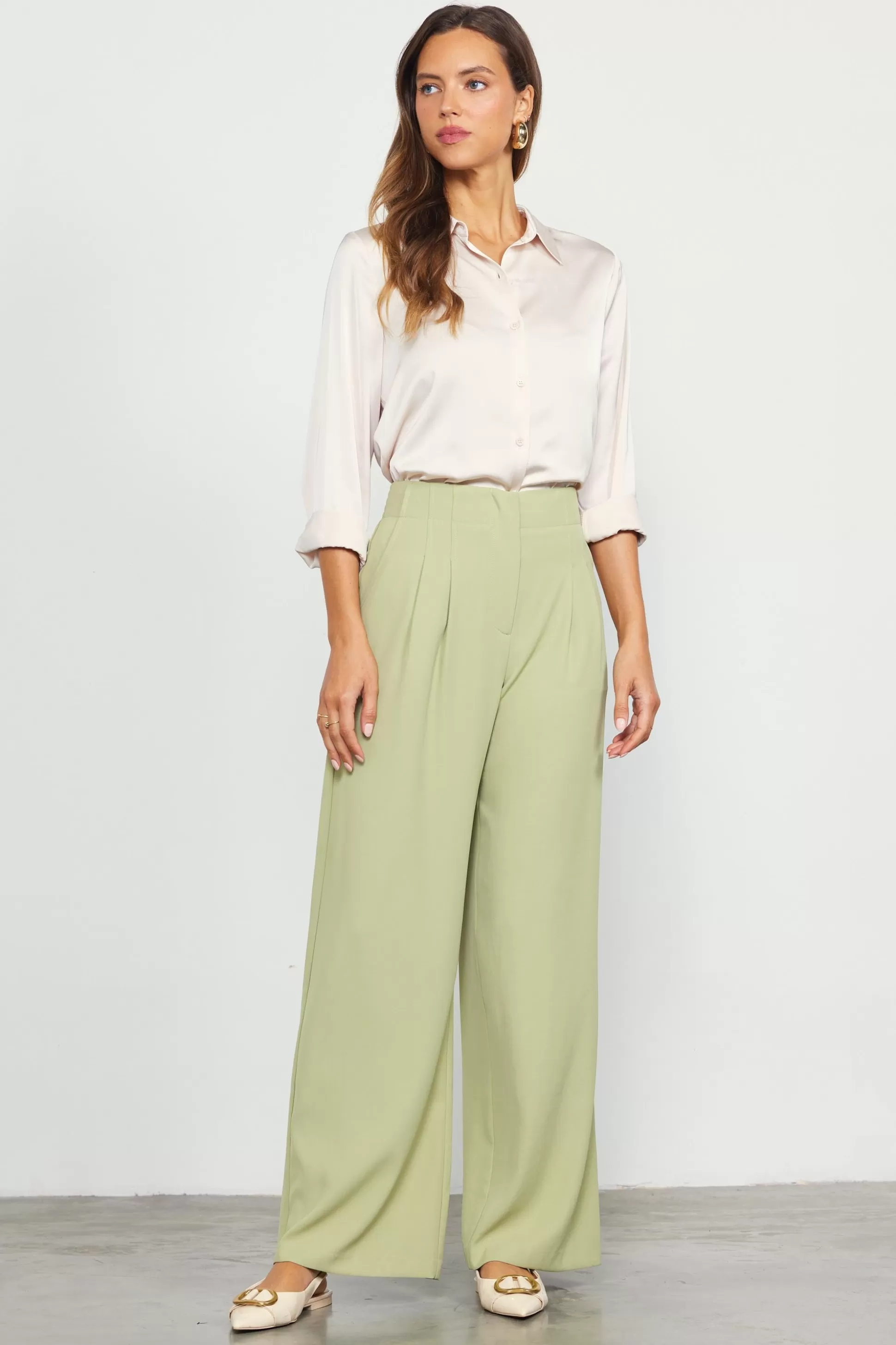 SKIES ARE BLUE Pants>Recycled Wide Leg Pants Sage