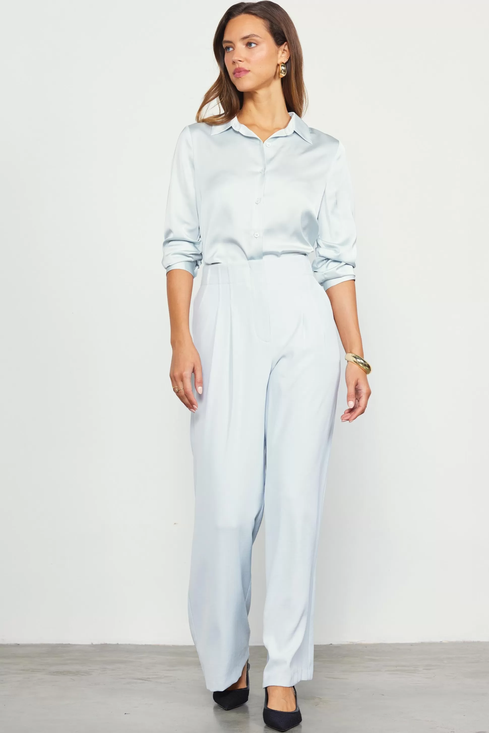 SKIES ARE BLUE Pants>Recycled Wide Leg Pants Dovegrey