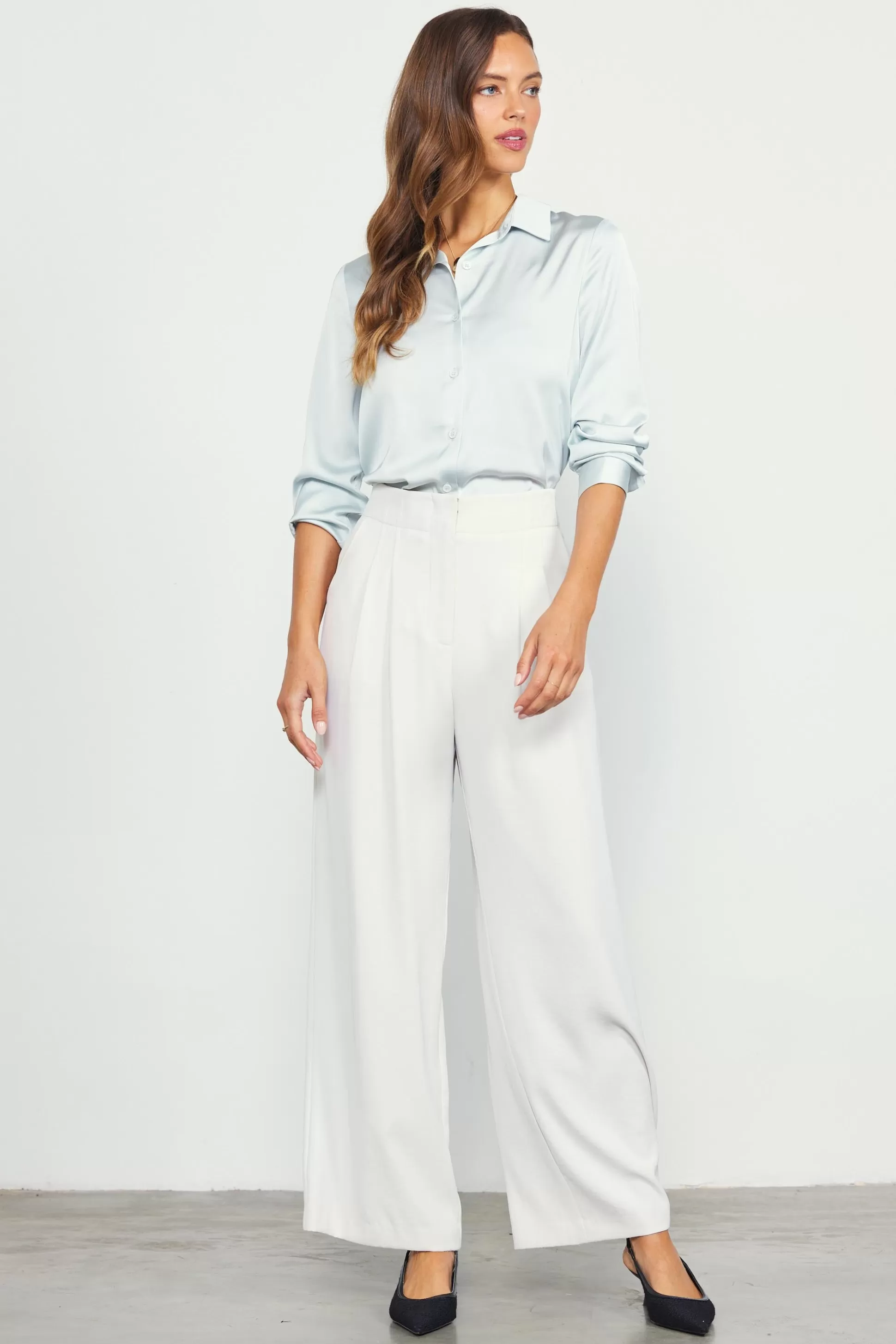 SKIES ARE BLUE Pants>Recycled Wide Leg Pants Oyster