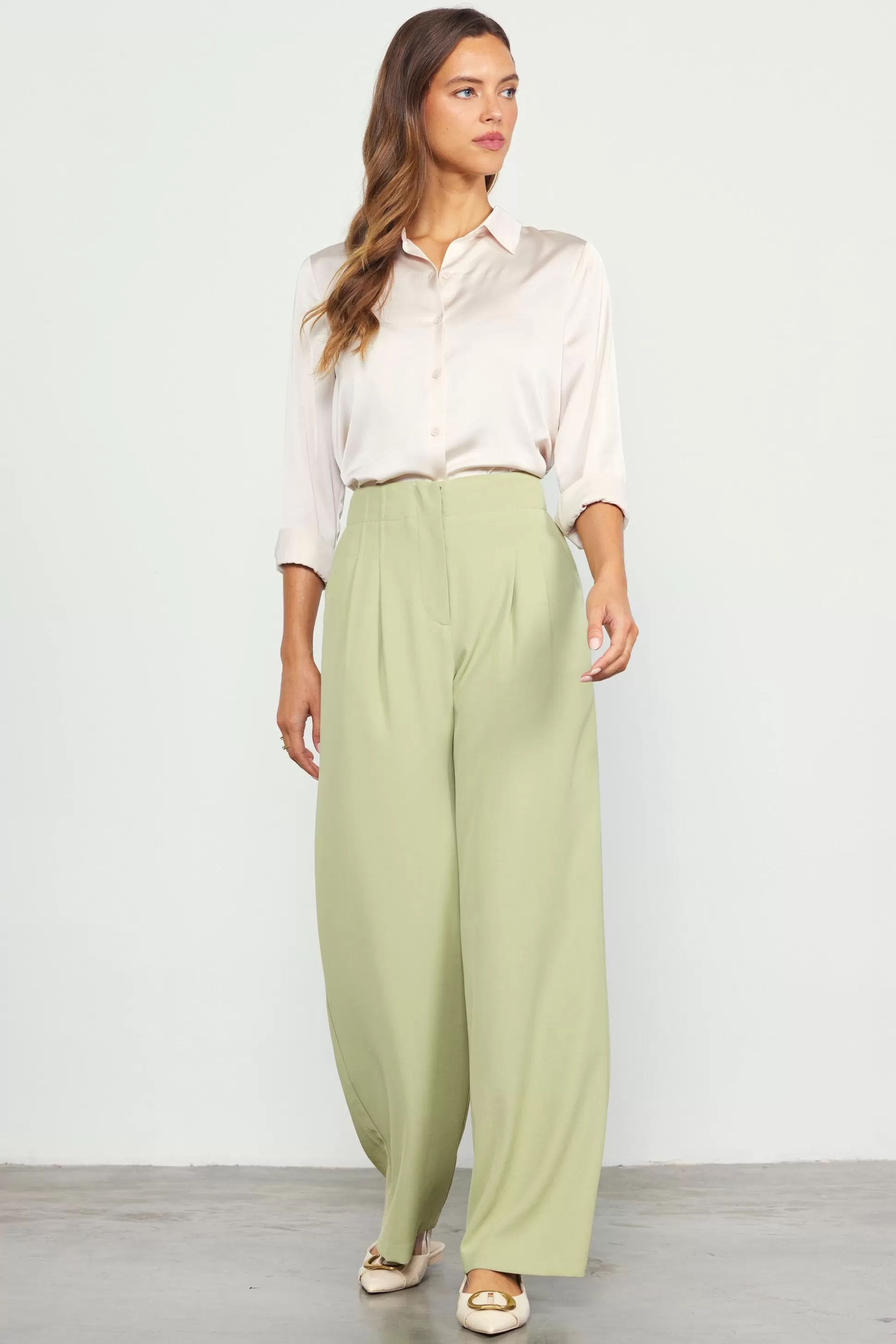 SKIES ARE BLUE Pants>Recycled Wide Leg Pants Sage