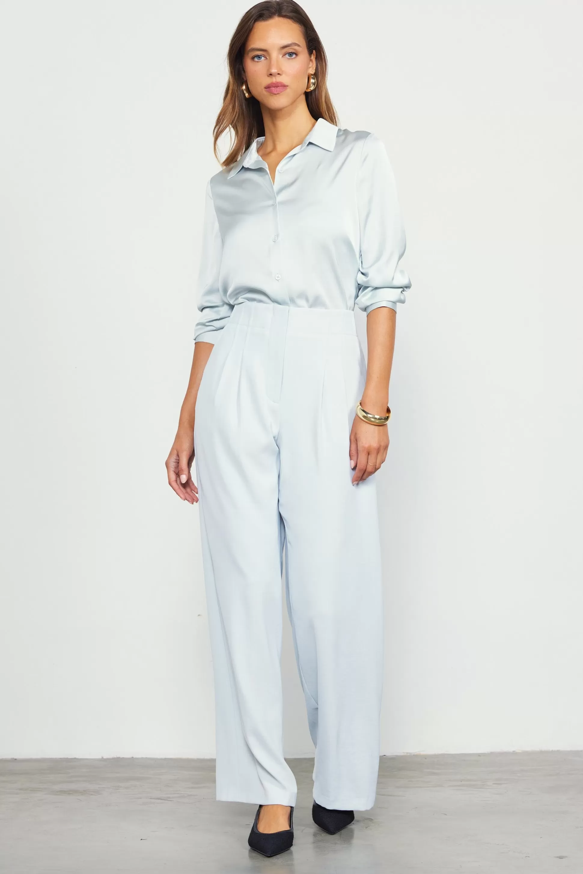 SKIES ARE BLUE Pants>Recycled Wide Leg Pants Dovegrey