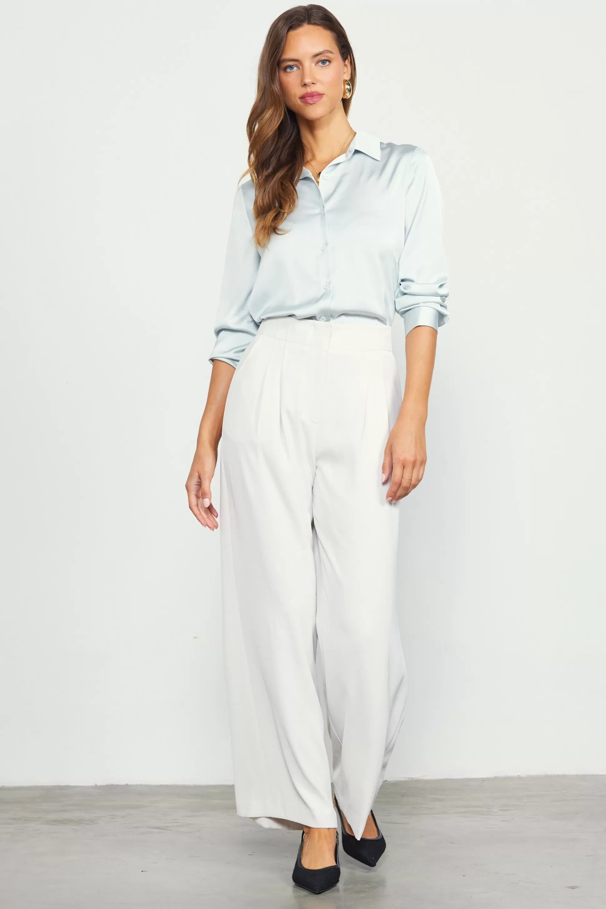 SKIES ARE BLUE Pants>Recycled Wide Leg Pants Oyster