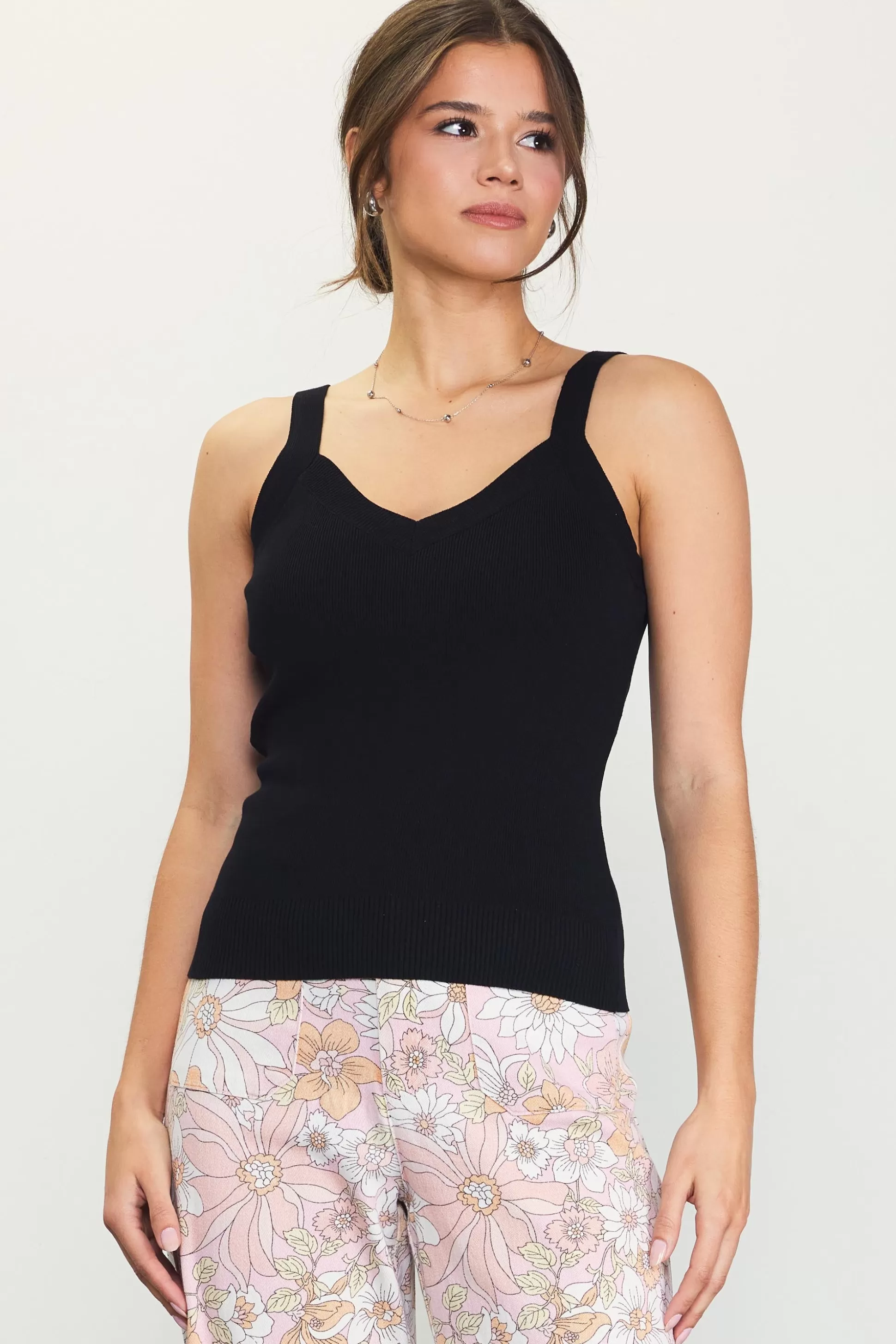 SKIES ARE BLUE Sleeveless Tops>Ribbed Knit Cami Top Black