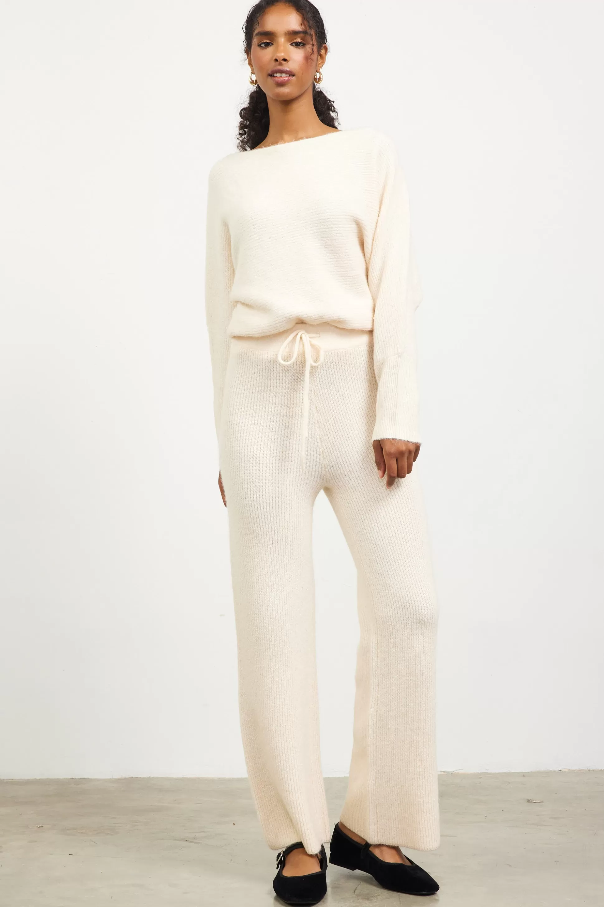 SKIES ARE BLUE Pants>Ribbed Knit Wide Leg Pants Cream