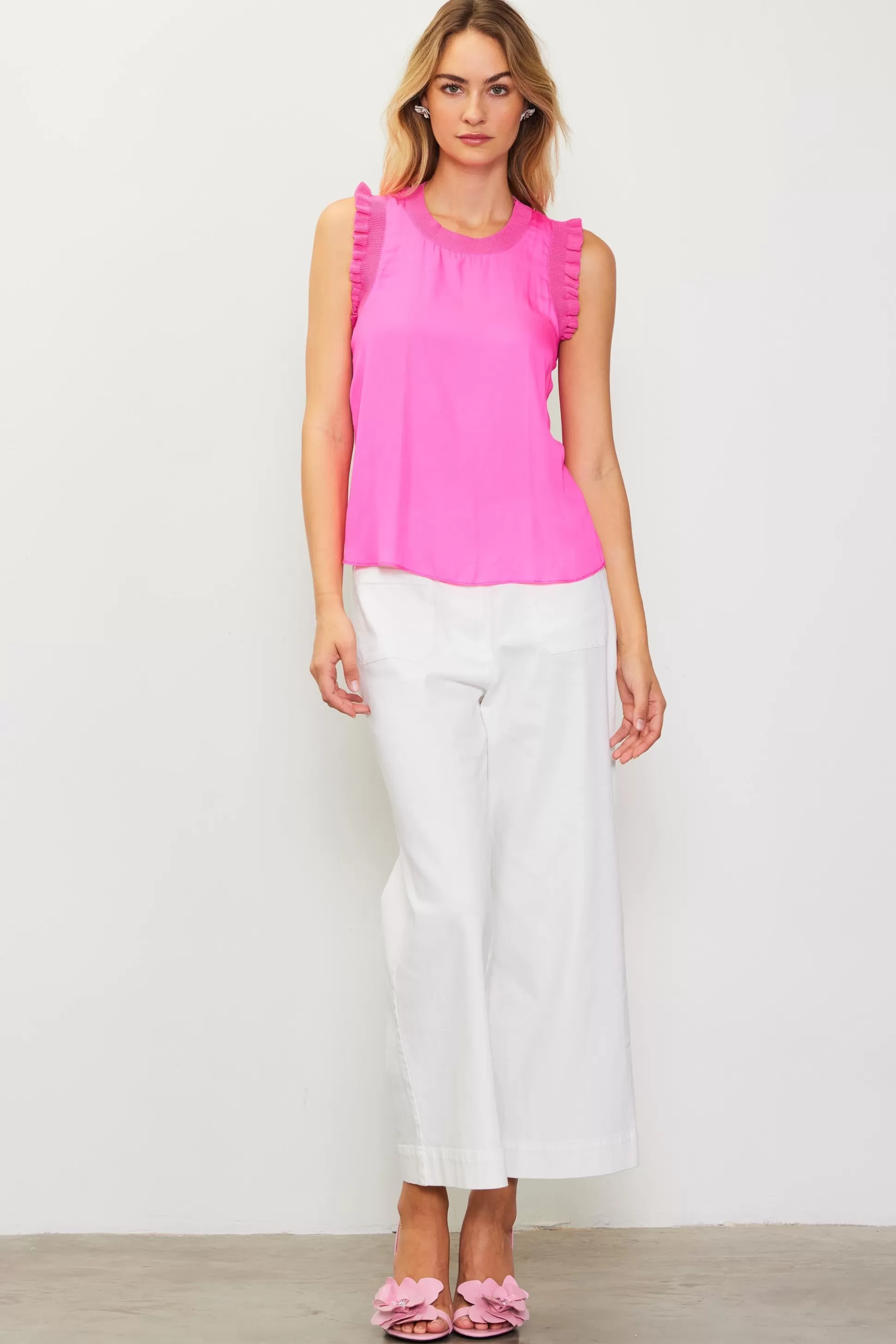 SKIES ARE BLUE Sleeveless Tops>Ruffle Detail Woven Top Candypink