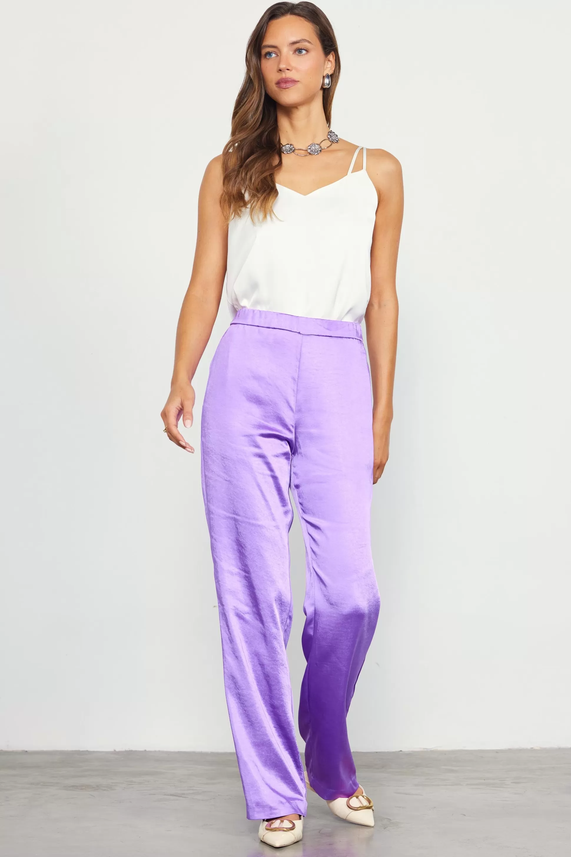 SKIES ARE BLUE Pants>Satin Straight Leg Pant Mindfulmauve