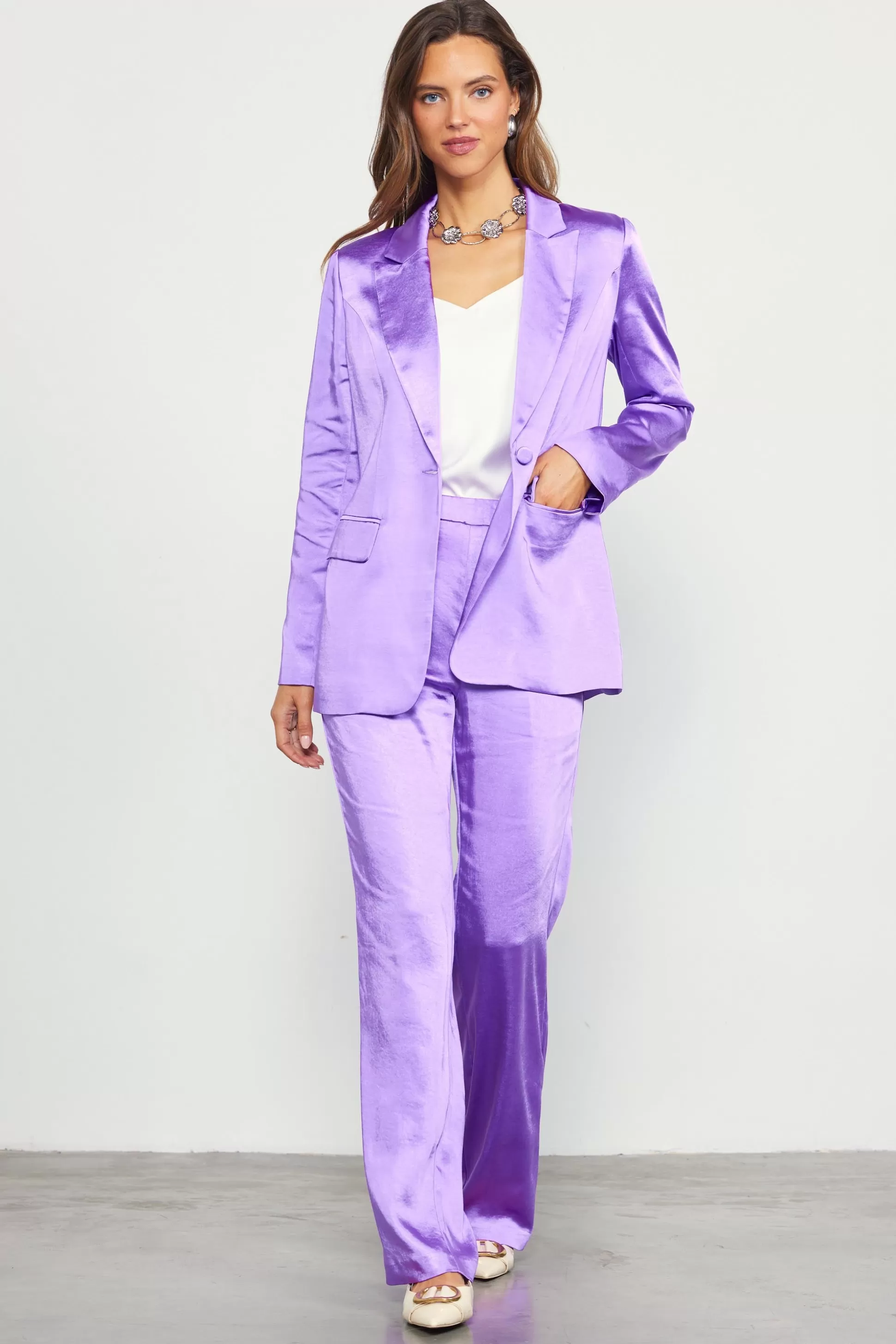 SKIES ARE BLUE Blazers>Satin Tailored Blazer Mindfulmauve