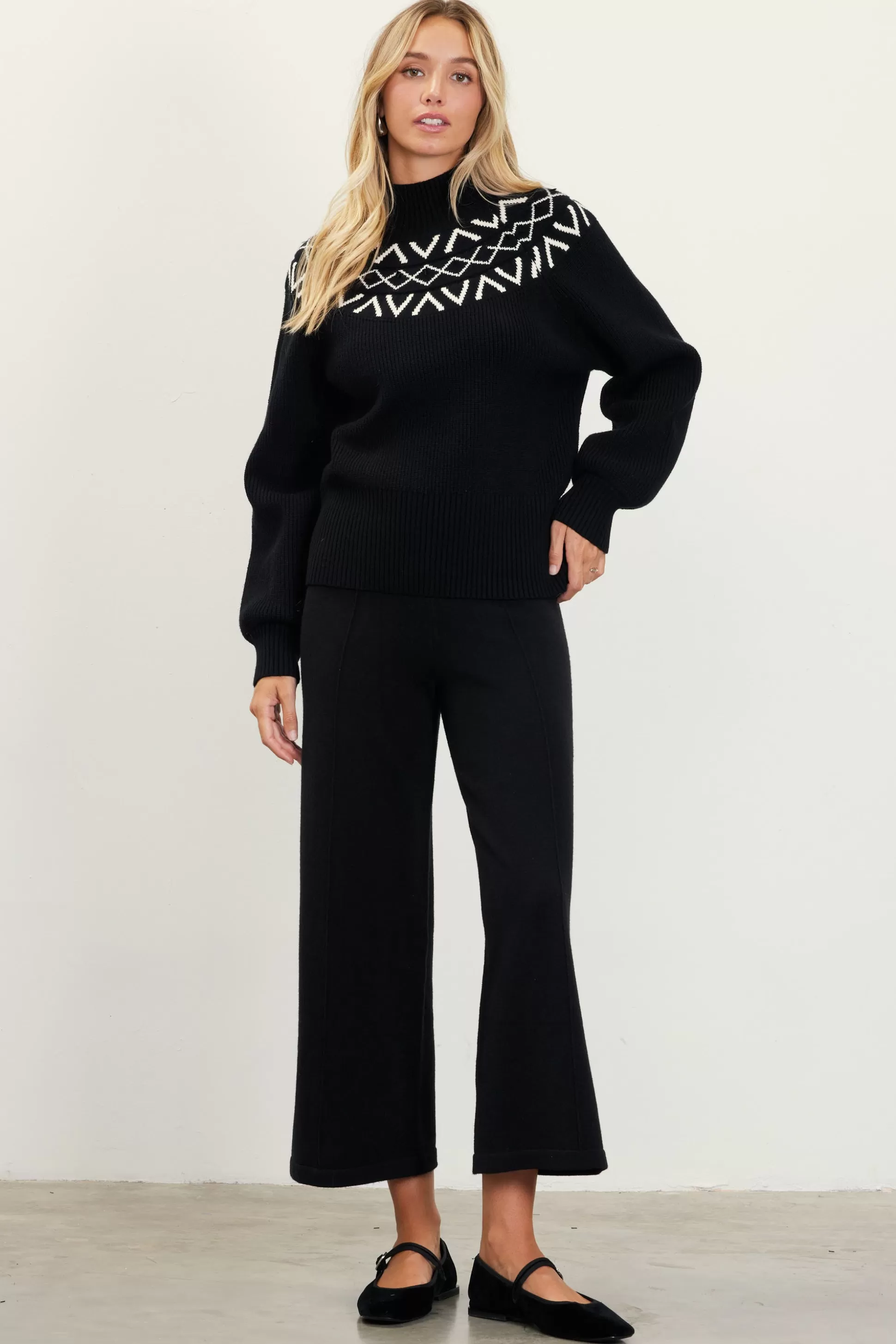 SKIES ARE BLUE Sweaters>Sequin Detail Fair Isle Sweater Black-cream