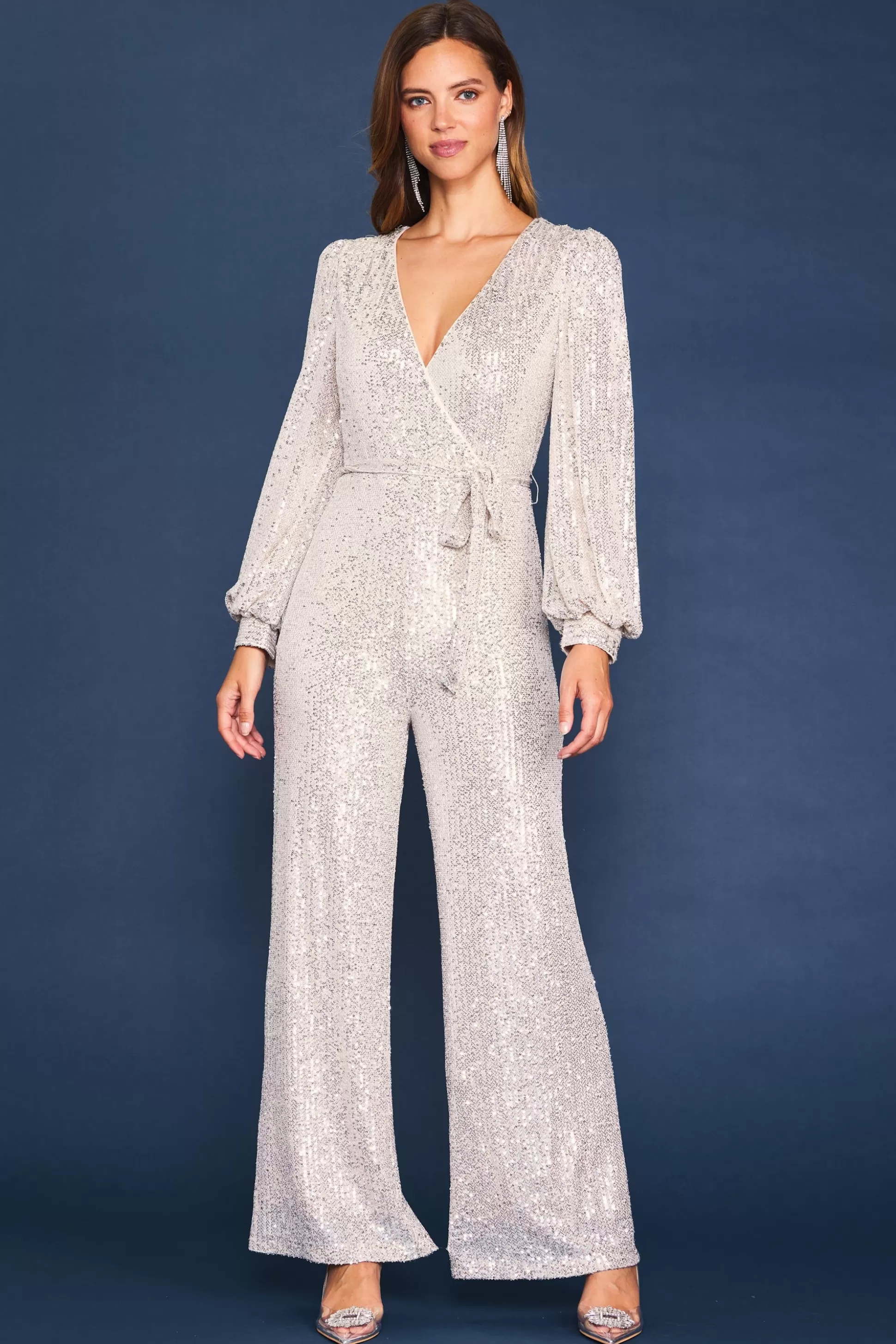 SKIES ARE BLUE Jumpsuits>Sequin Wrap Jumpsuit Champagne