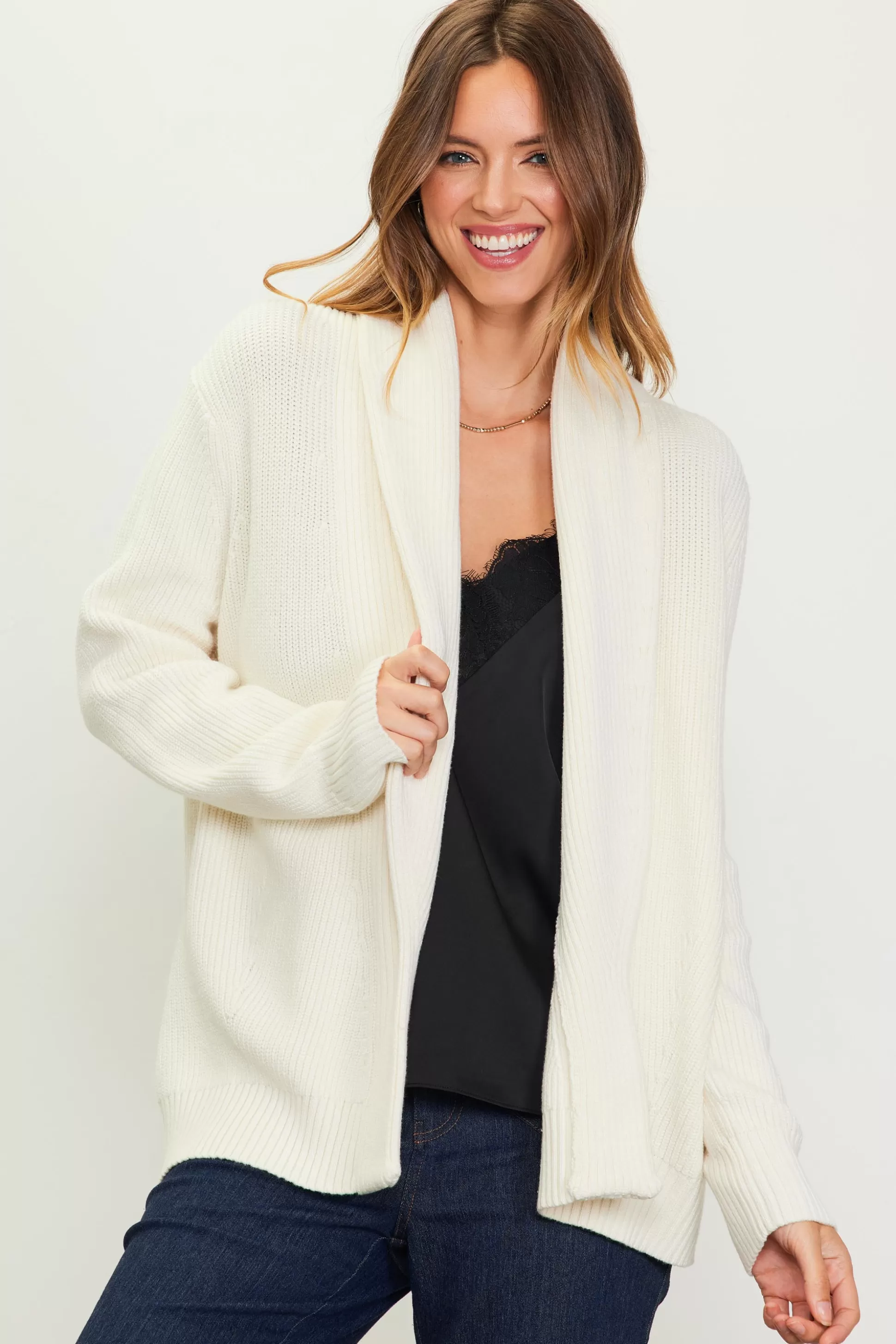 SKIES ARE BLUE Long Sleeve Tops | Sweaters>Shawl Collar Sweater Cardigan Offwhite