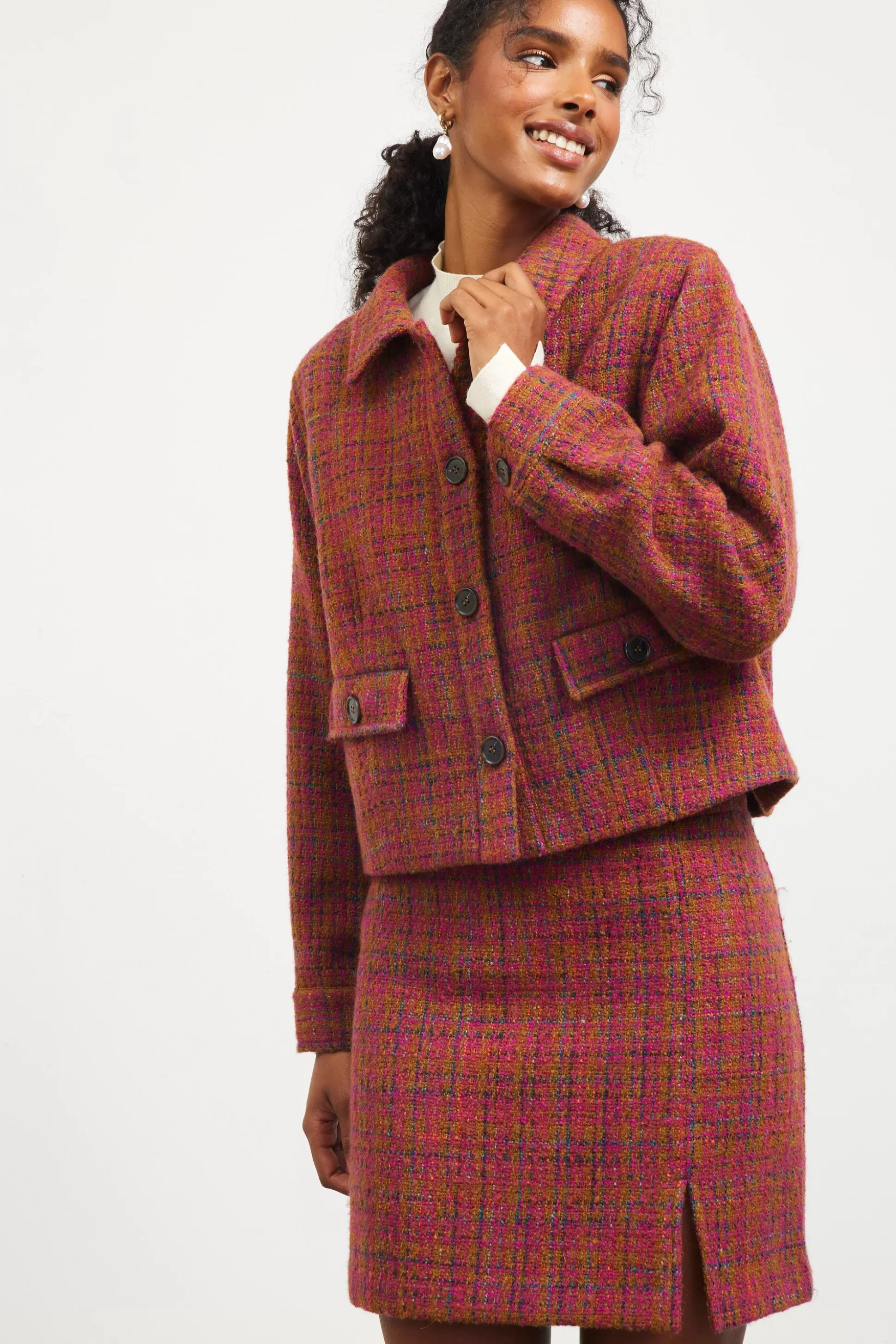 SKIES ARE BLUE Outerwear | Blazers>Sienna Tweed Jacket Plum-camel