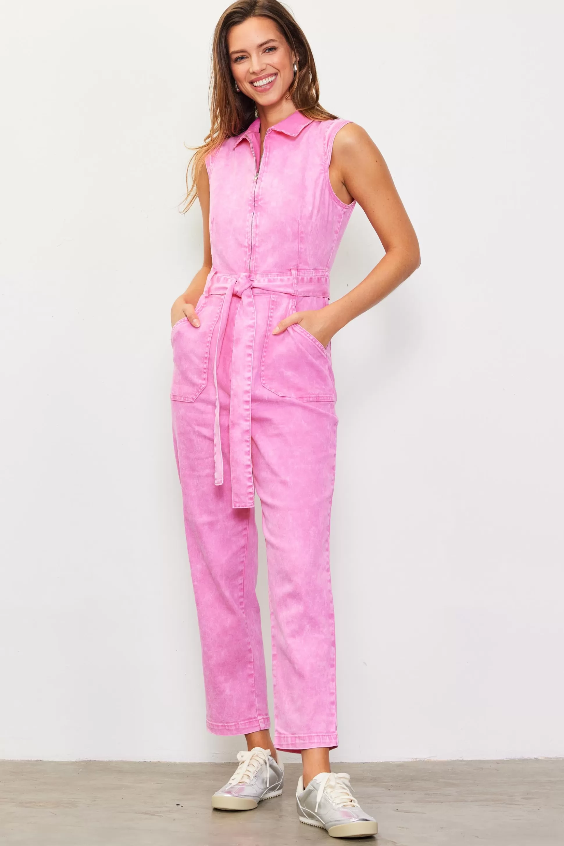 SKIES ARE BLUE Jumpsuits>Sleeveless Washed Denim Jumpsuit Pink