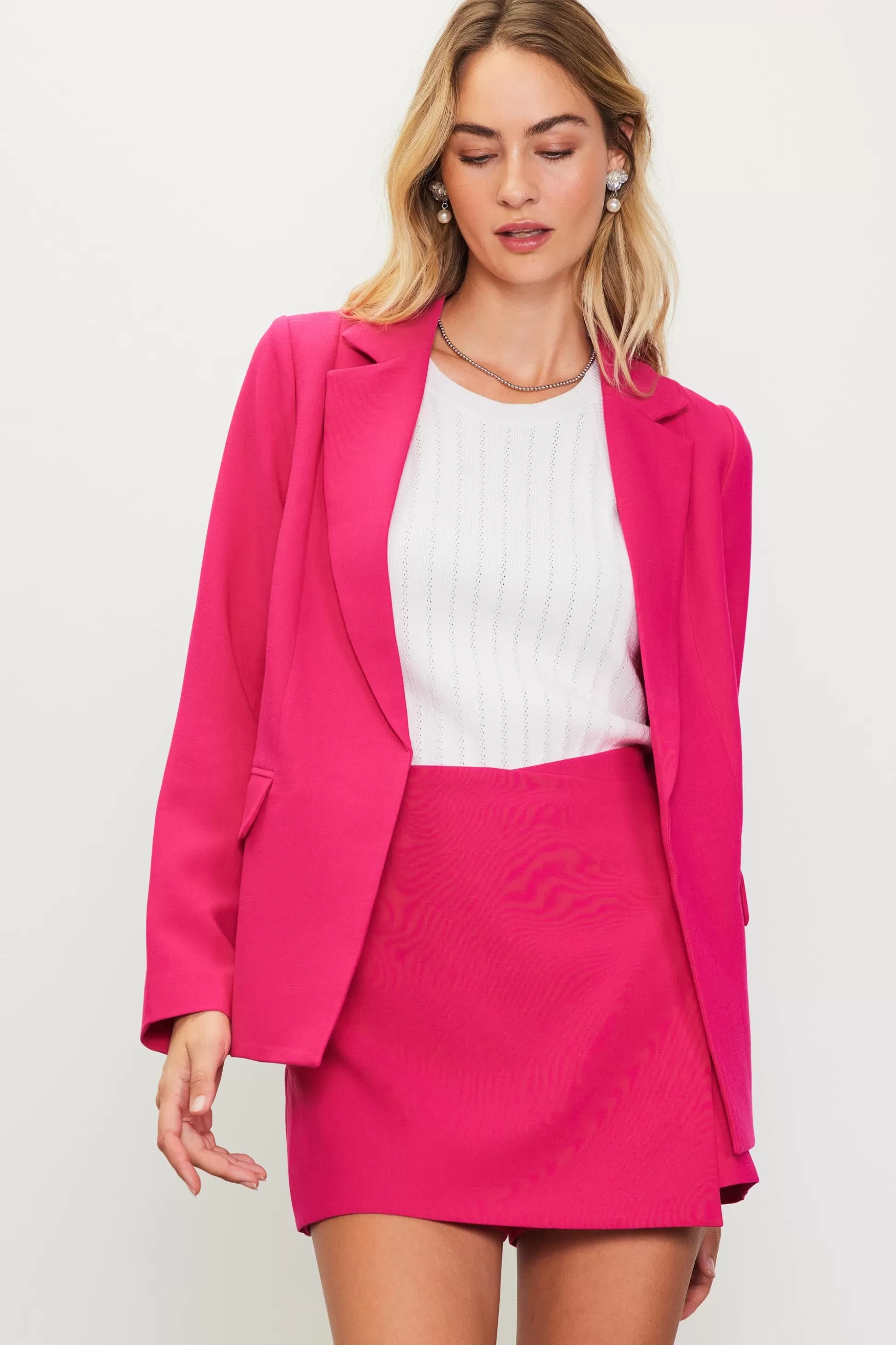 SKIES ARE BLUE Blazers>Tailored Structured Blazer Peonypink