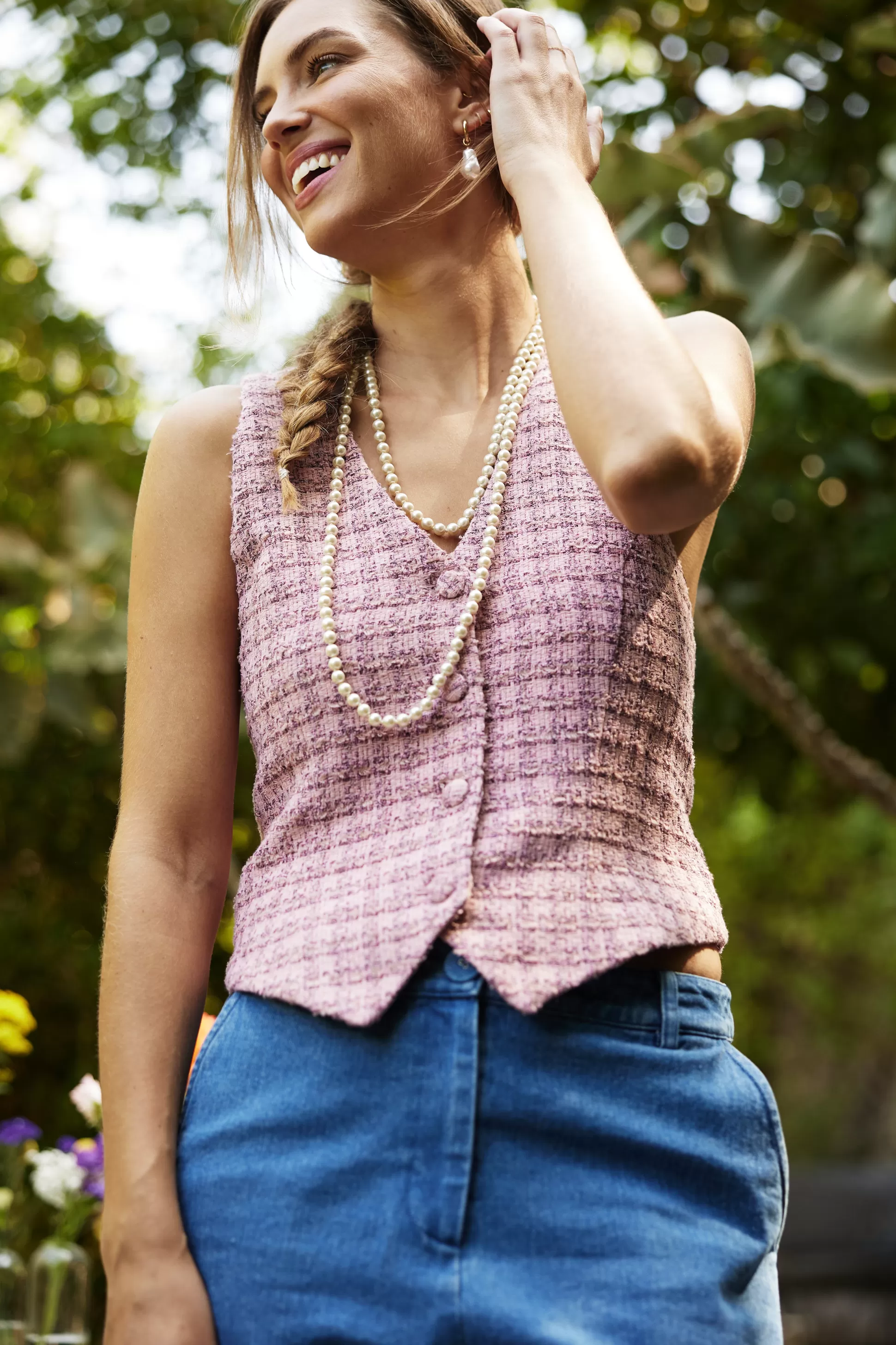 SKIES ARE BLUE Sleeveless Tops>Tweed Tailored Vest Blushapricot