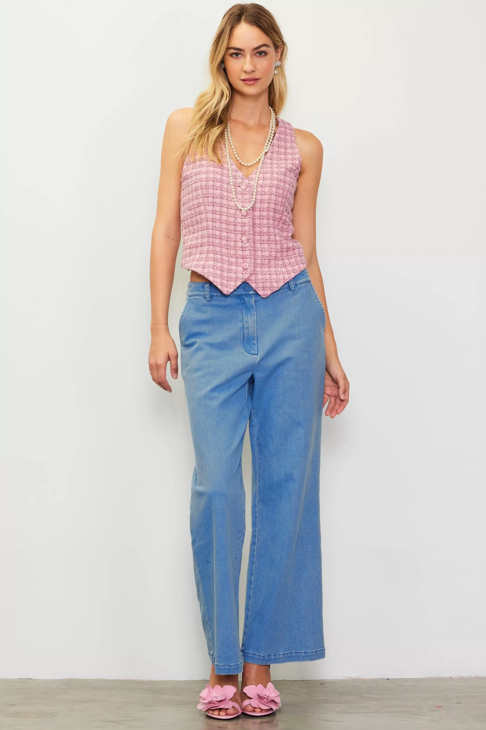 SKIES ARE BLUE Sleeveless Tops>Tweed Tailored Vest Blushapricot