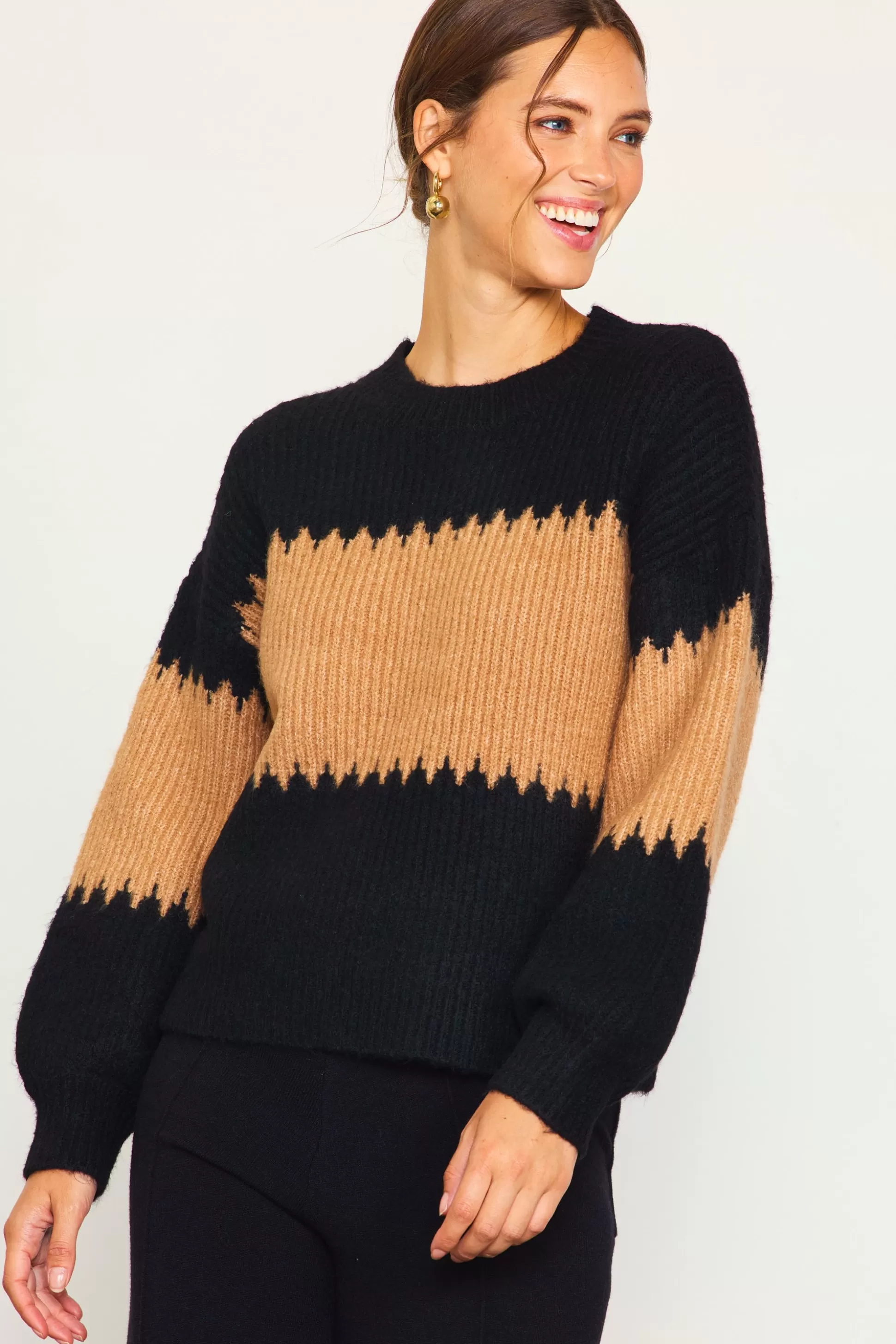 SKIES ARE BLUE Sweaters>Two Tone Mock Neck Sweater Black