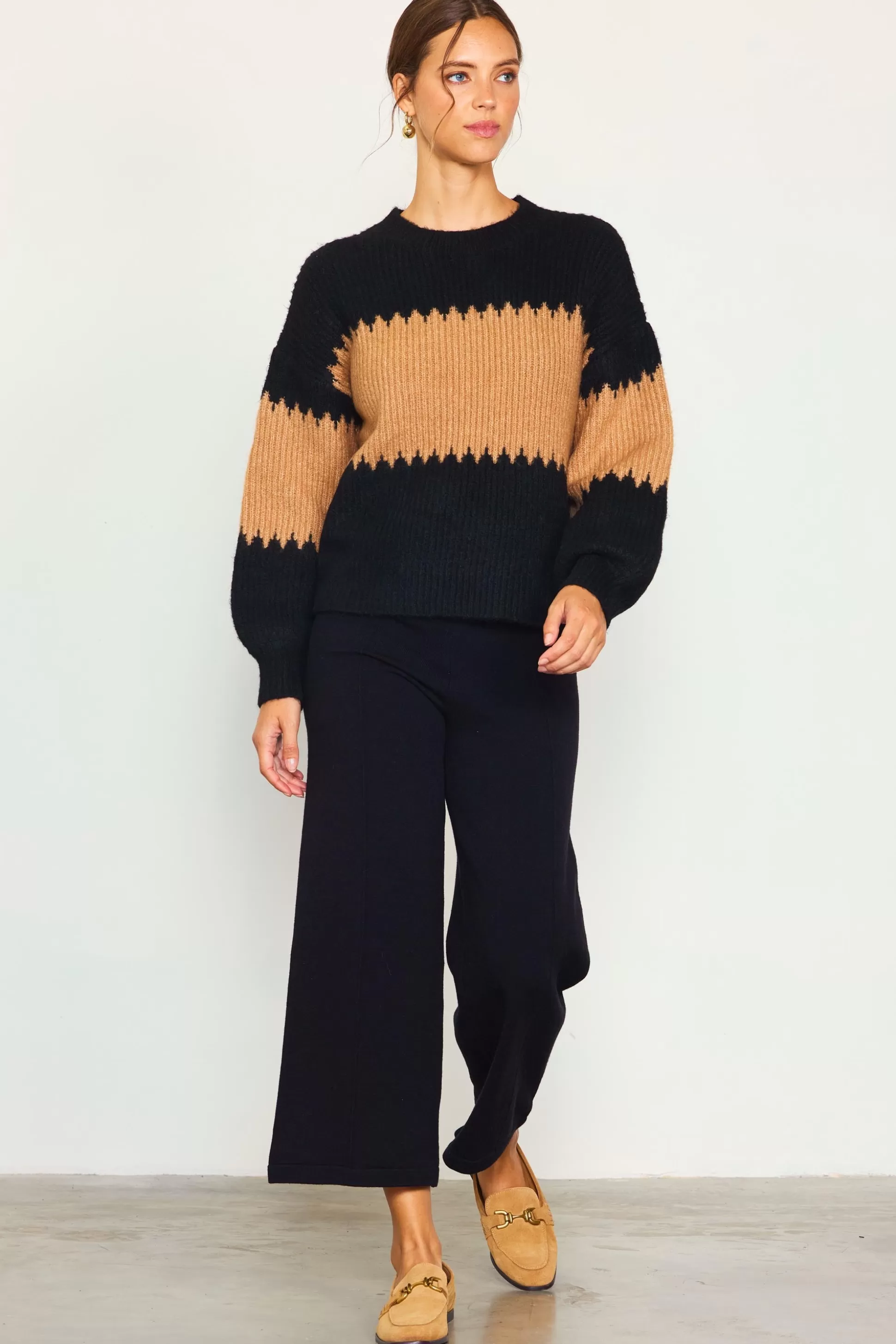 SKIES ARE BLUE Sweaters>Two Tone Mock Neck Sweater Black