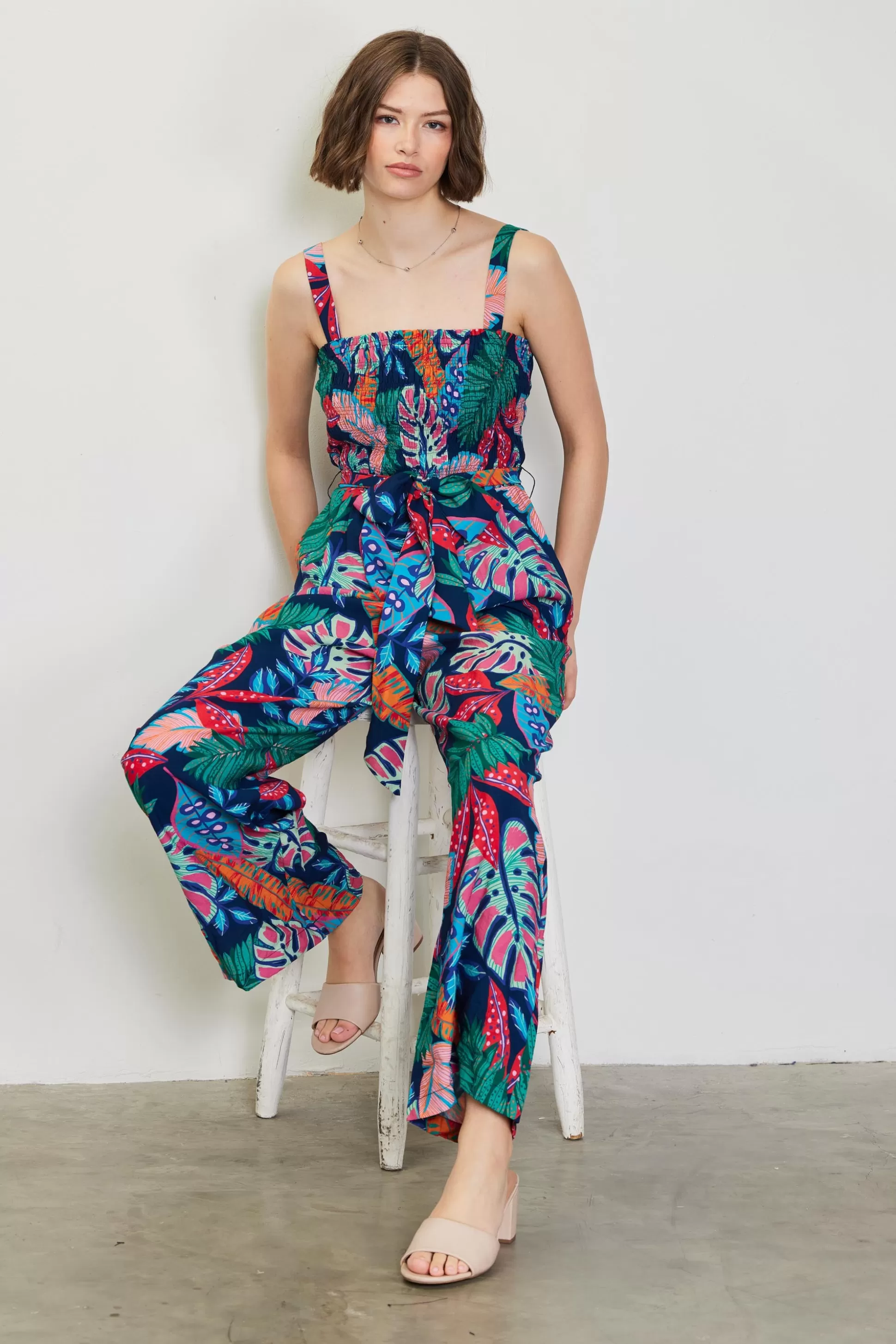 SKIES ARE BLUE Jumpsuits>Ula Print Smocked Jumpsuit Tropical