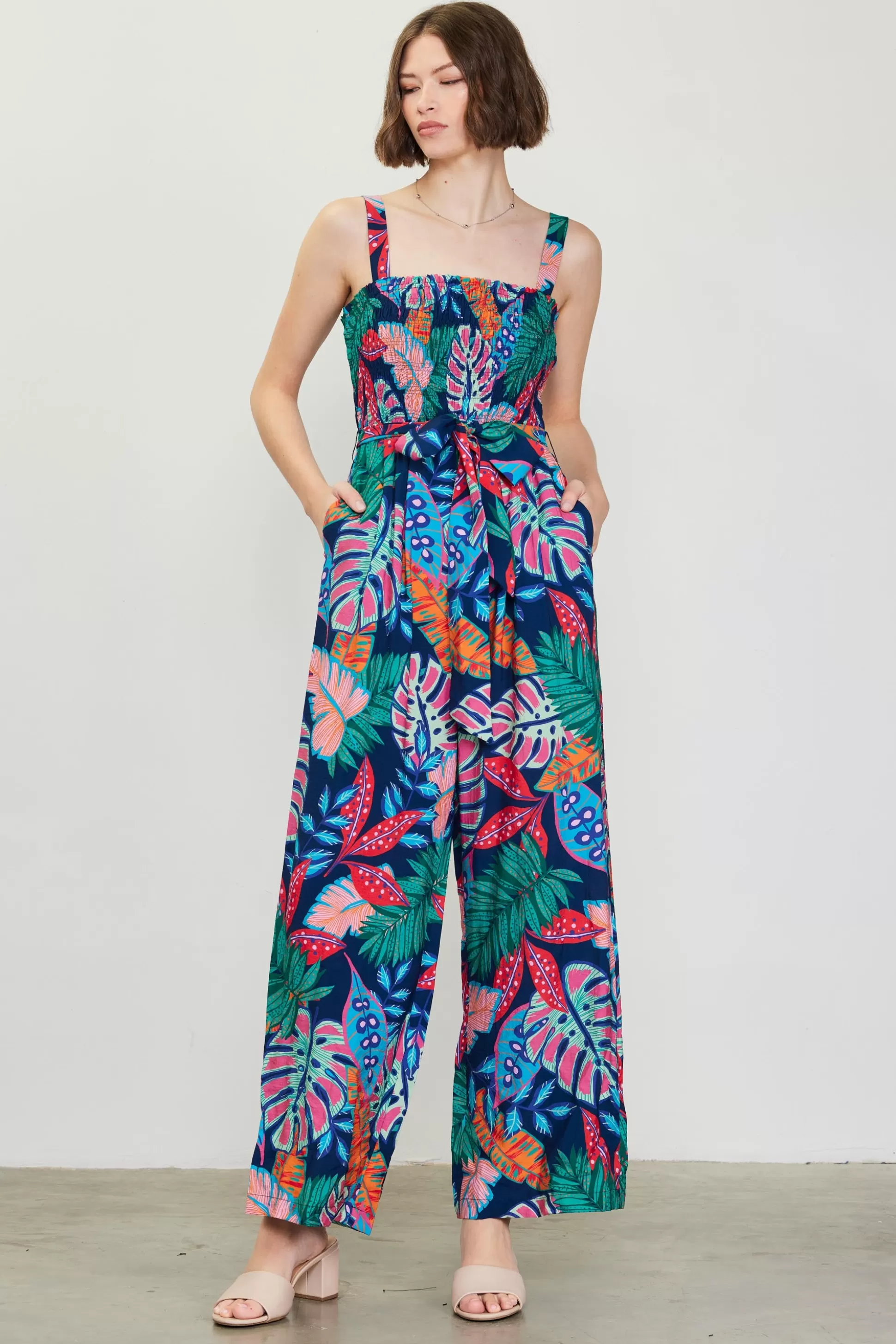 SKIES ARE BLUE Jumpsuits>Ula Print Smocked Jumpsuit Tropical