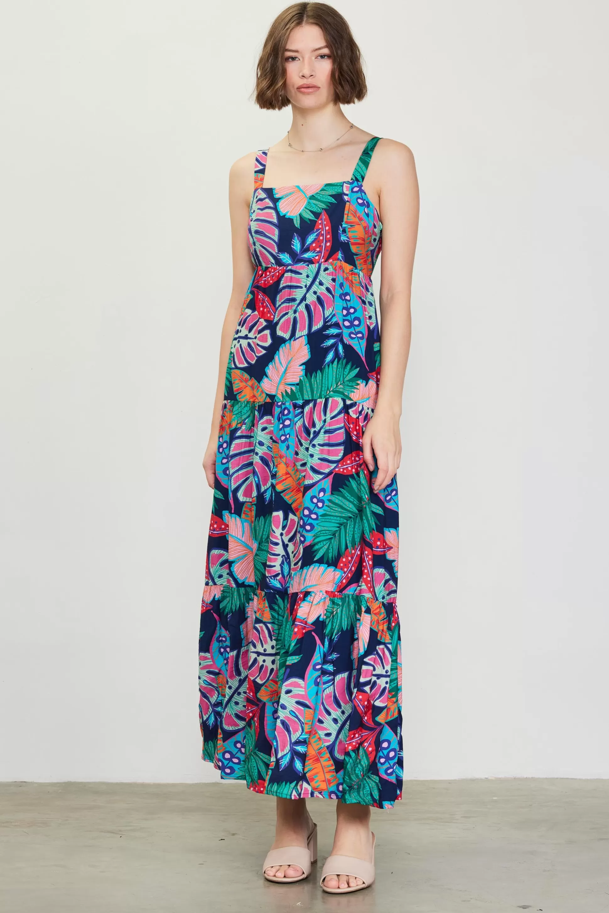 SKIES ARE BLUE Maxi Dresses>Ula Print Tiered Maxi Dress Tropical