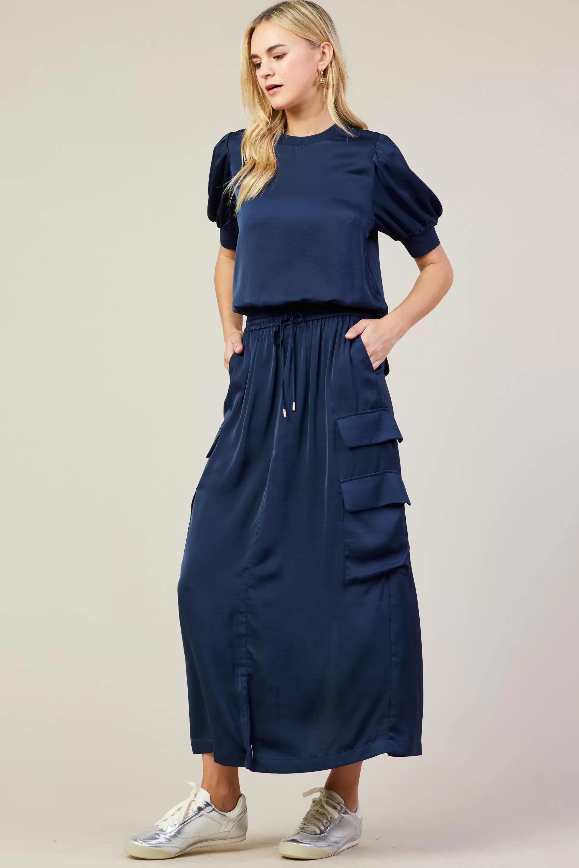 SKIES ARE BLUE Skirts>Utility Cargo Pocket Midi Skirt Navy