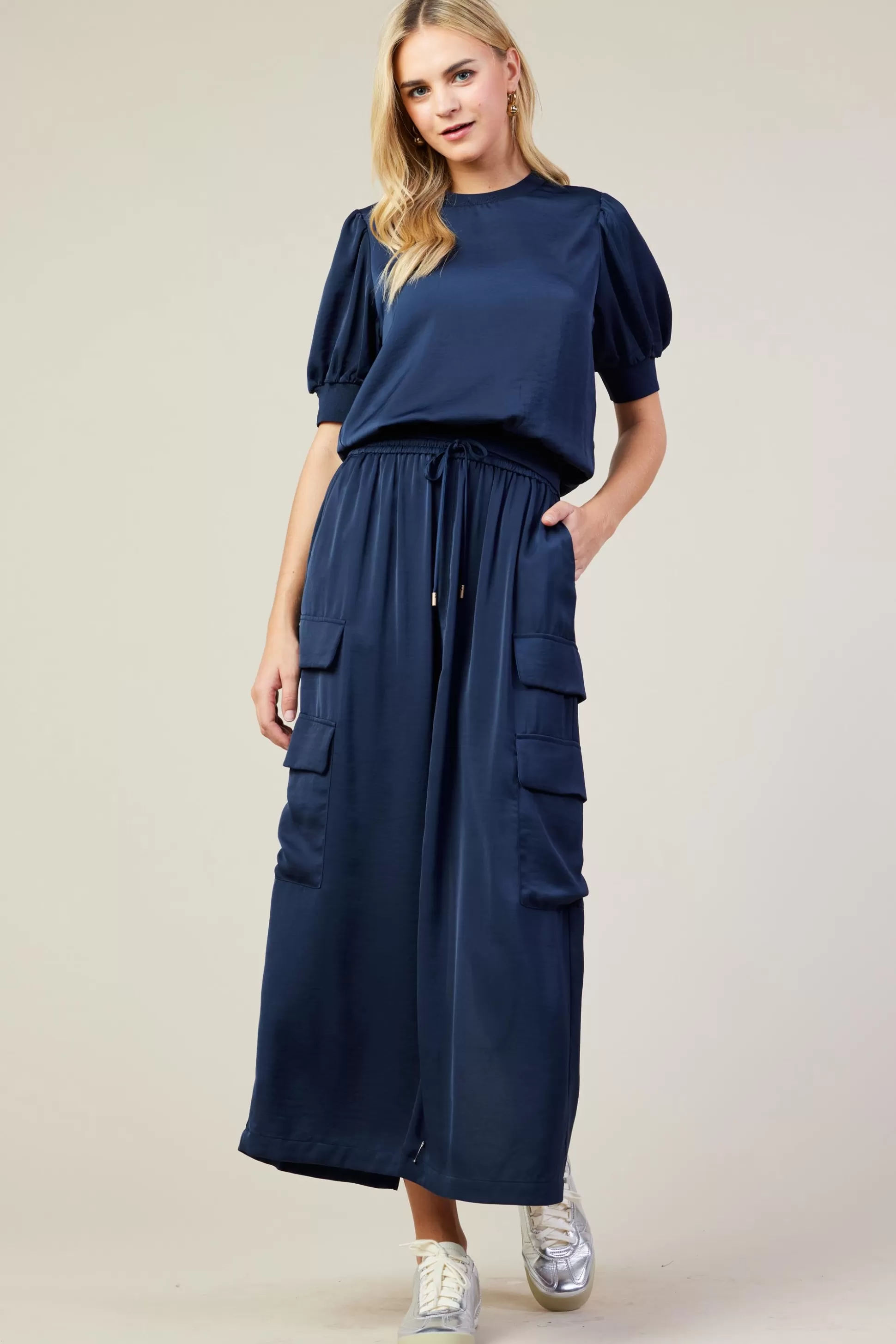 SKIES ARE BLUE Skirts>Utility Cargo Pocket Midi Skirt Navy