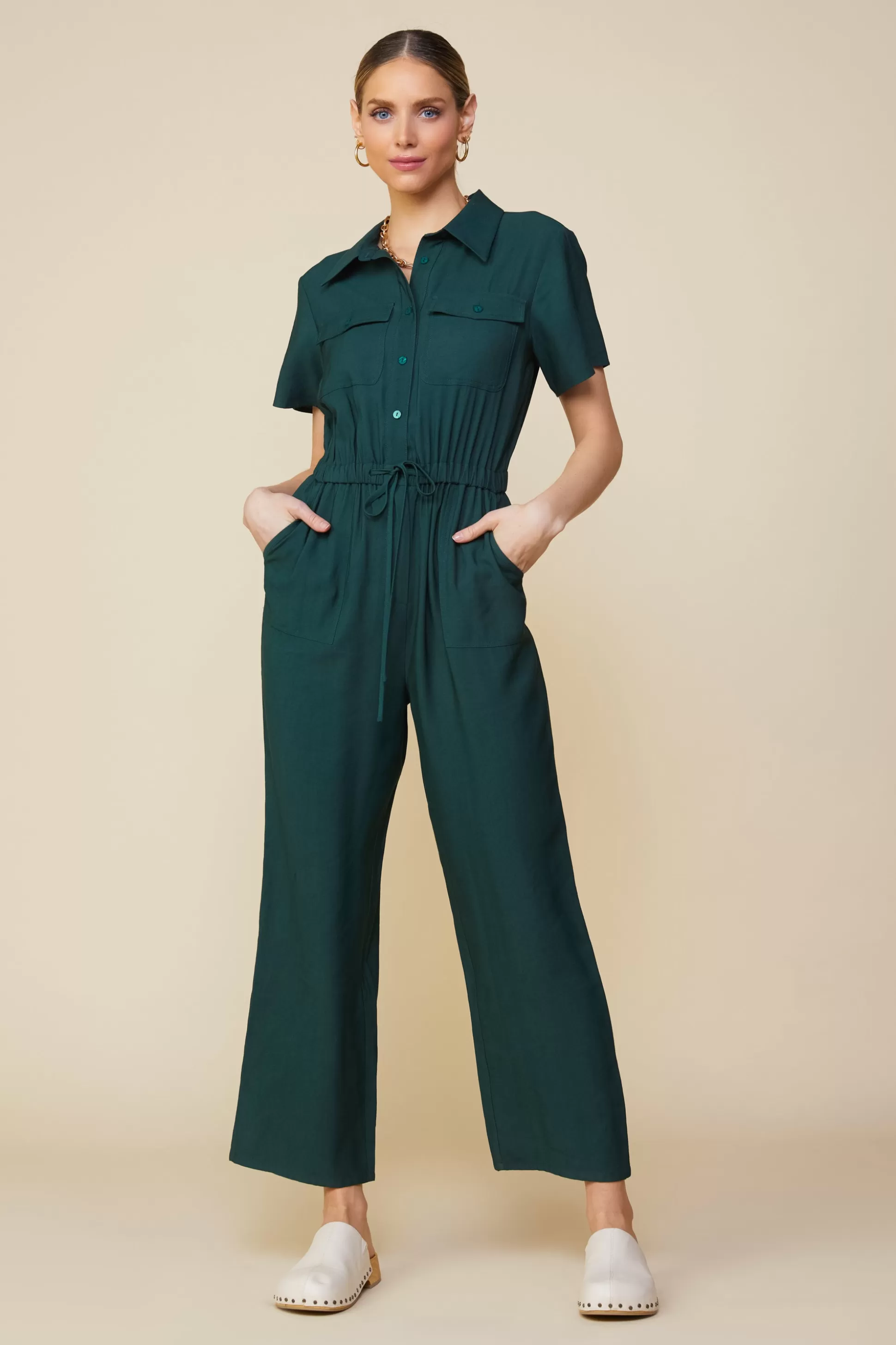 SKIES ARE BLUE Jumpsuits>Utility Short Sleeve Jumpsuit Gemstonegreen