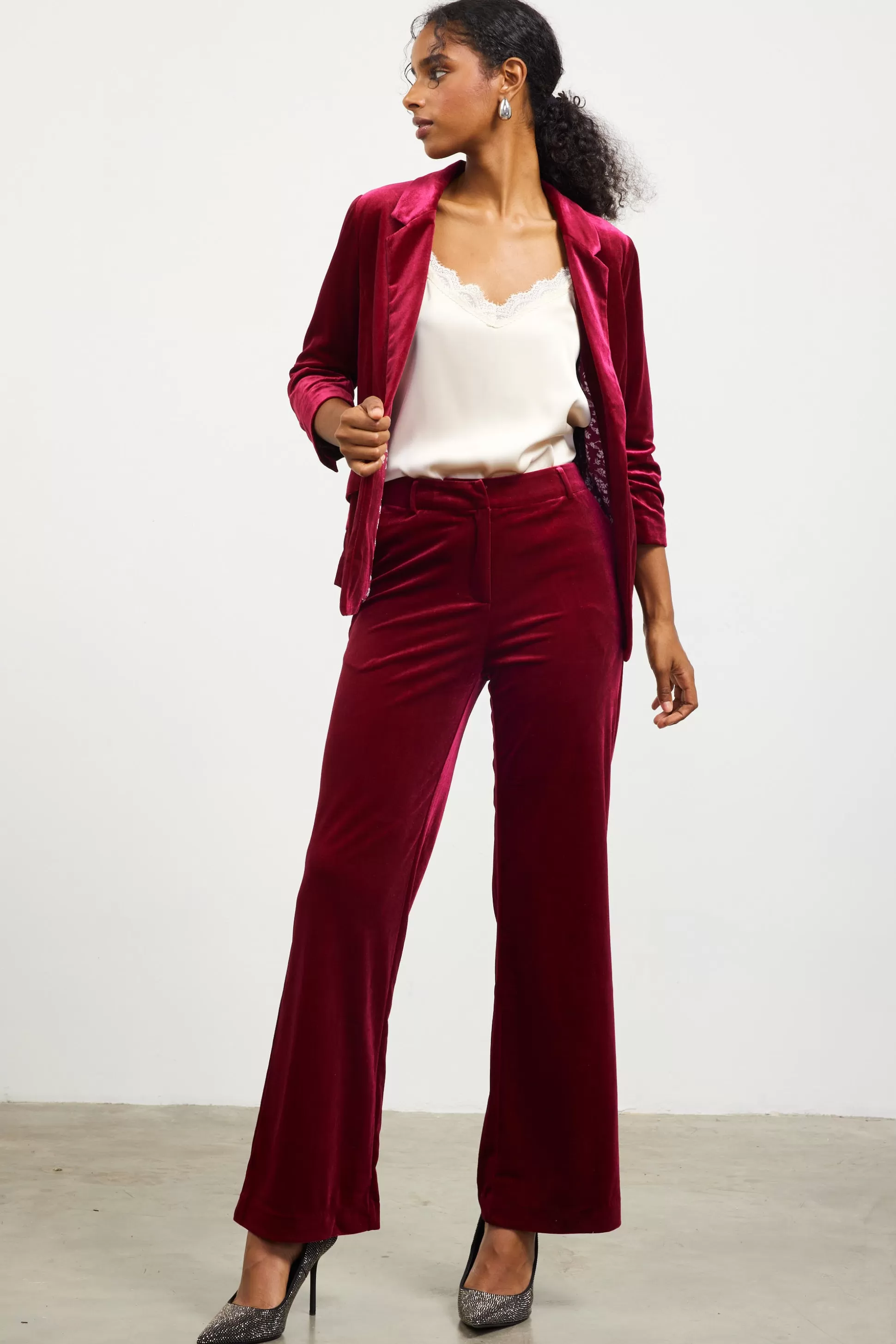 SKIES ARE BLUE Pants>Velvet Wide Leg Pants Deepcherry