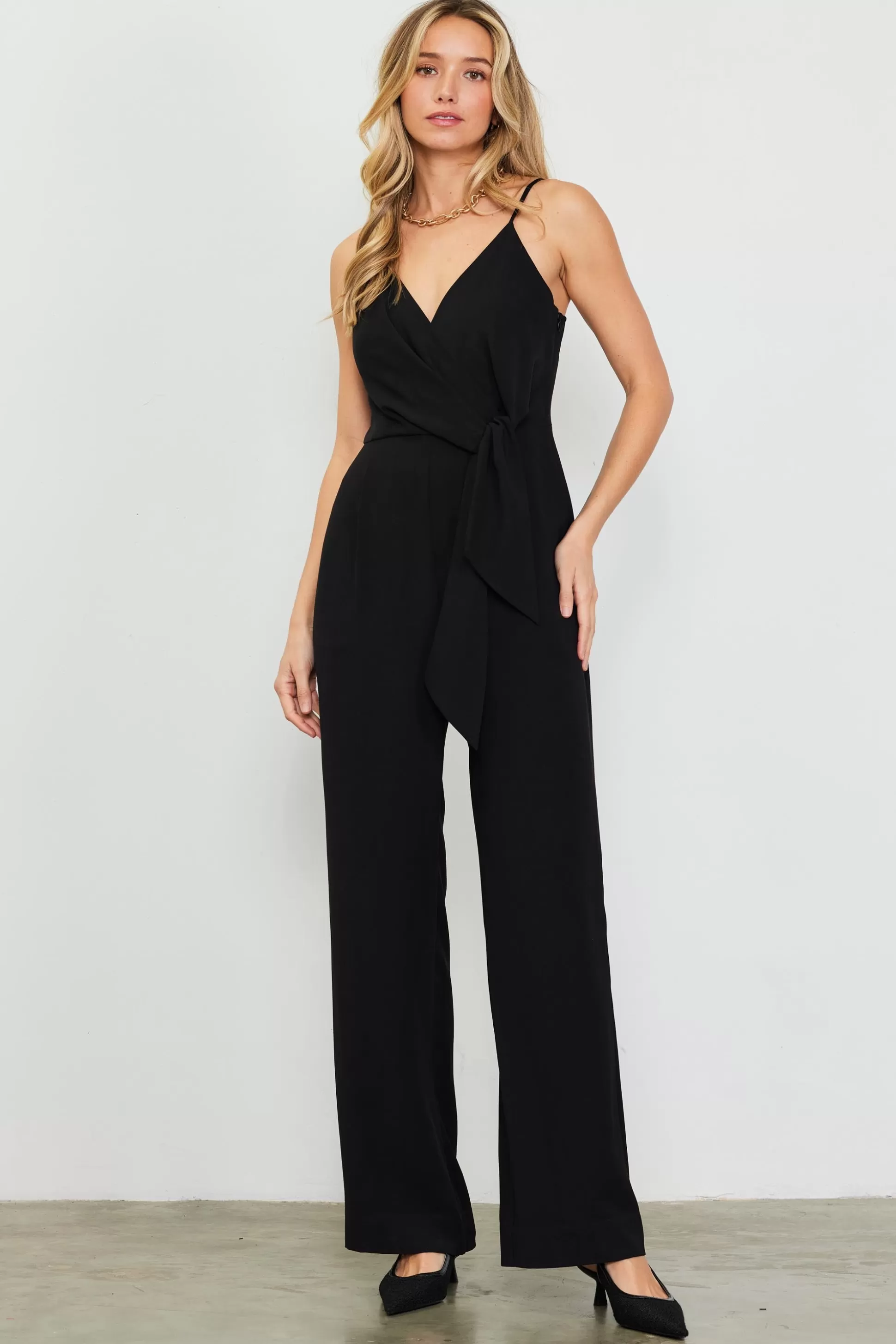 SKIES ARE BLUE Jumpsuits>Waist Tie Detail Sleeveless Jumpsuit Black