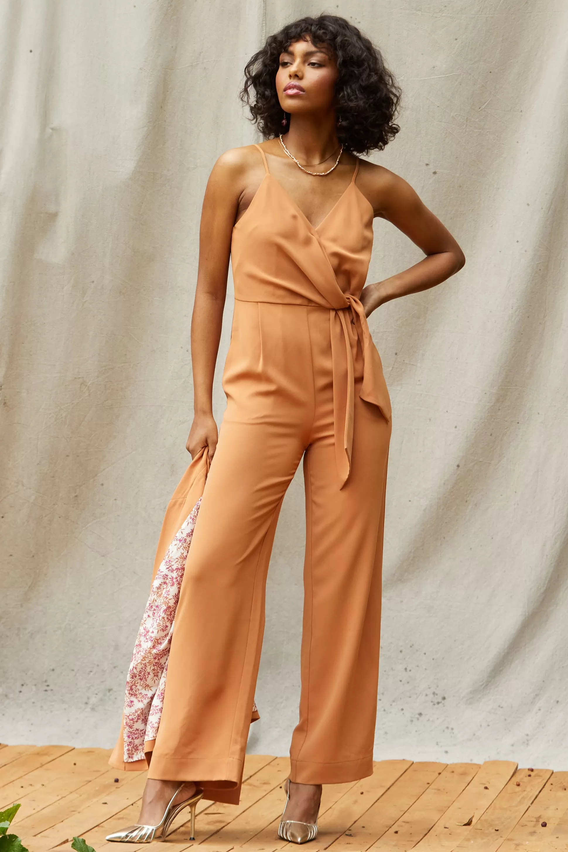 SKIES ARE BLUE Jumpsuits>Waist Tie Detail Sleeveless Jumpsuit Tuscantan