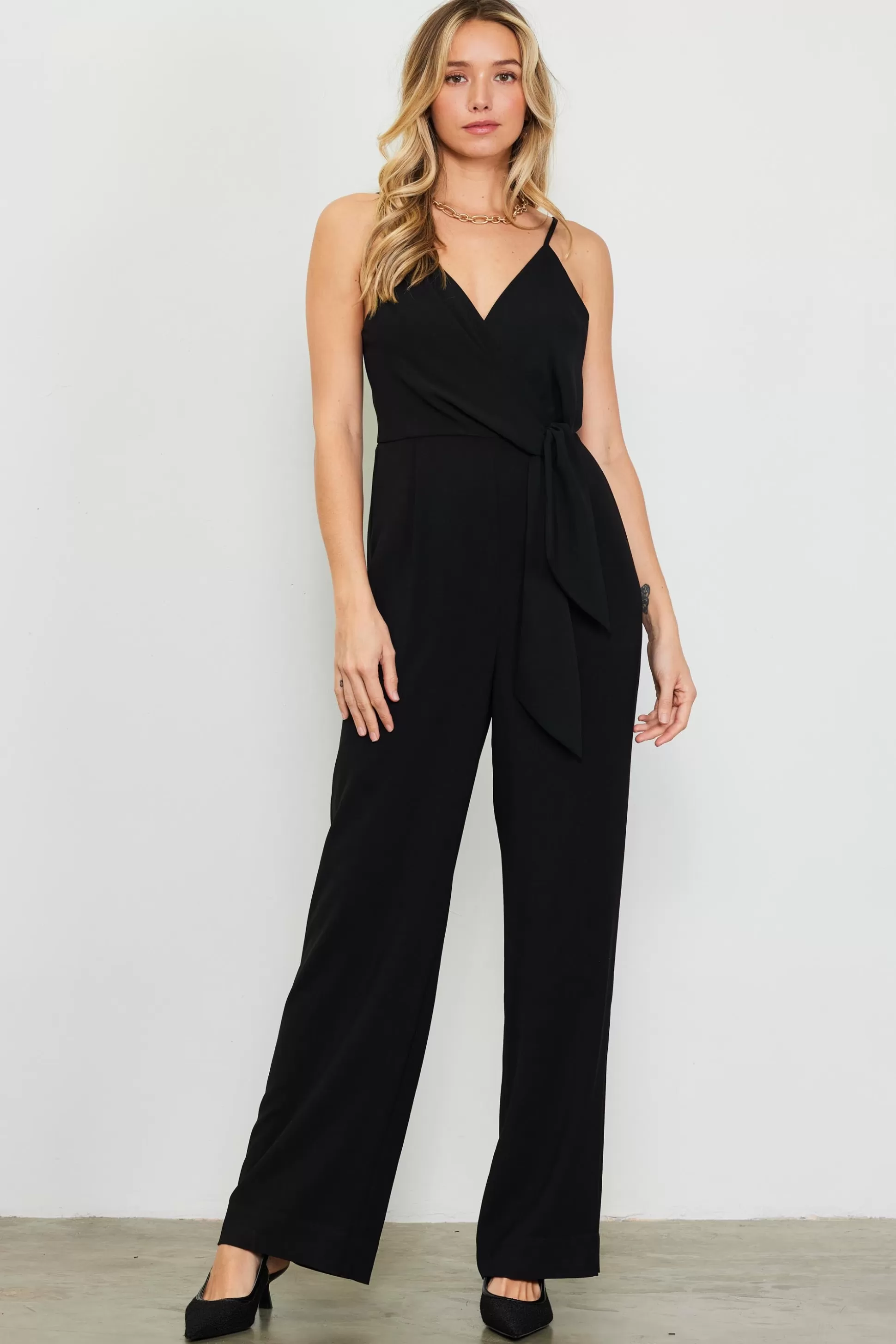 SKIES ARE BLUE Jumpsuits>Waist Tie Detail Sleeveless Jumpsuit Black